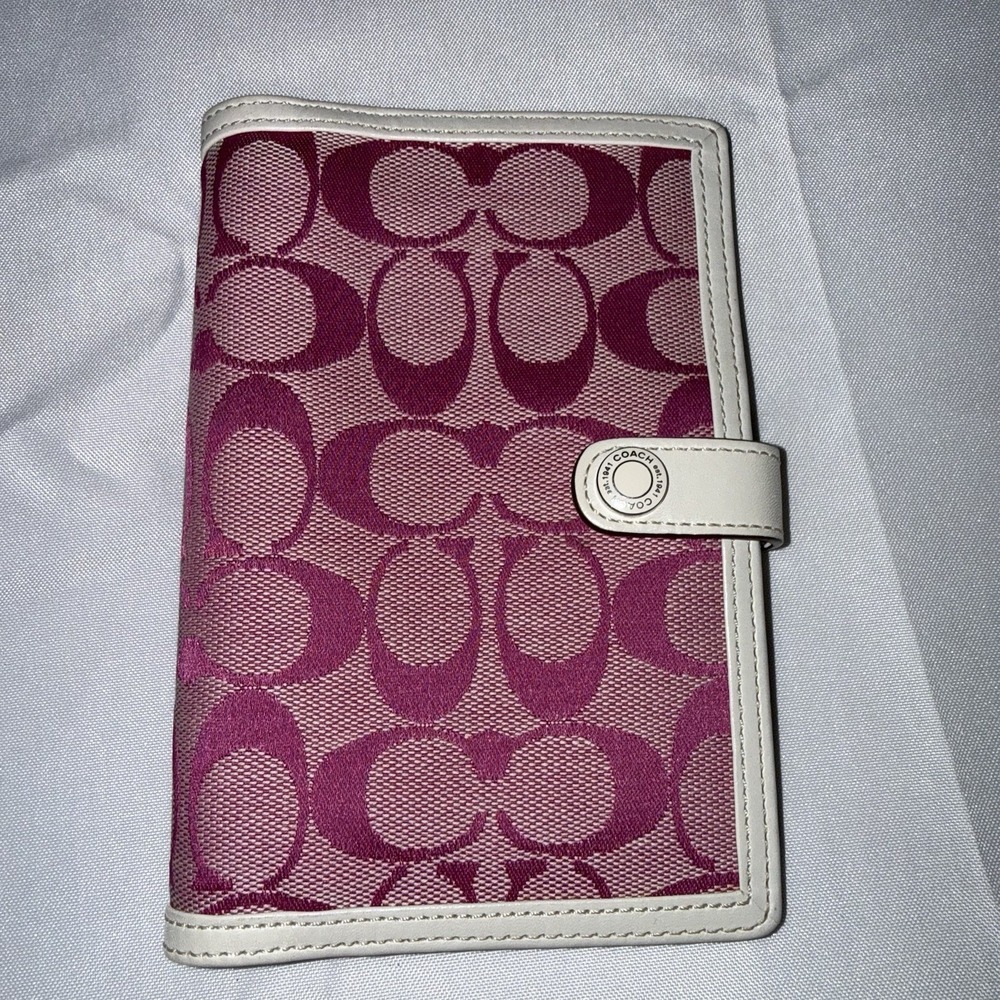 Vintage Coach Pink Canvas White Leather Planner Agenda Notebook Cover Y2K NWT
